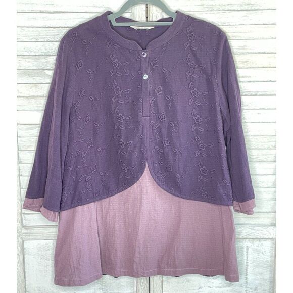 Retro Traditional Chinese 2 Tier Blouse Purple Size Medium - Picture 1 of 6